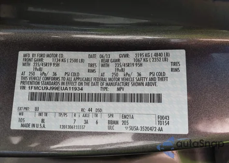 2014 Ford Escape Titanium из США, поврежденный, VIN 1FMCU9J99EUA11934